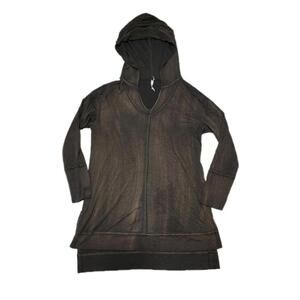 Murmur Pullover Medium Brown Acid Wash Hooded Top Exposed Seams